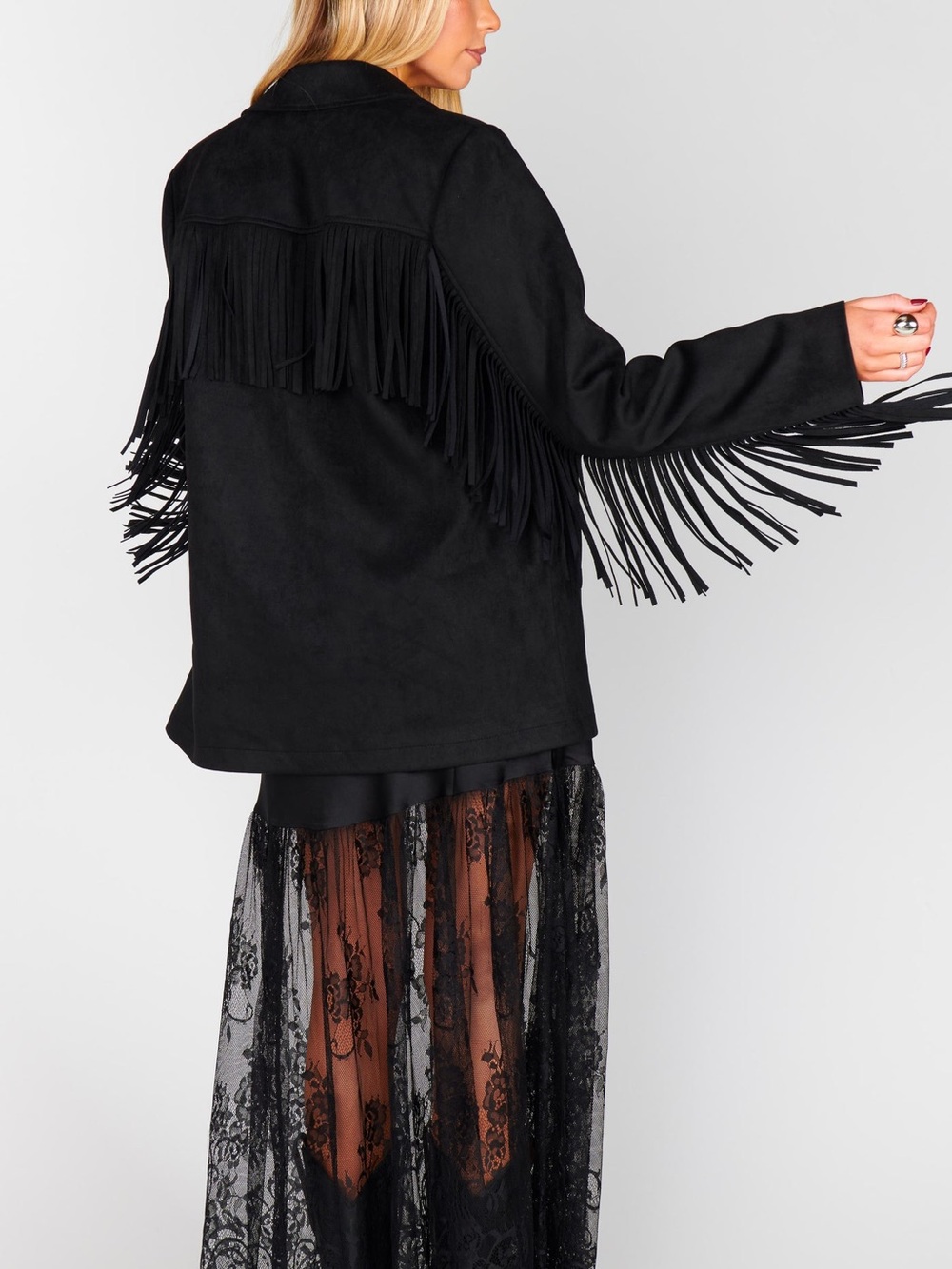 Show Me Your Mumu Sierra Fringe Faux Suede Jacket Black NWOT SZ Medium